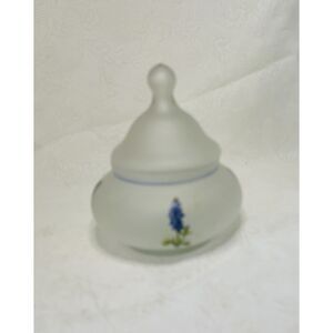 Viking USA Frosted Glass Jar Bell Lid Floral Design Crystal